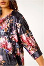 Black Floral Print Velvet Top, Image 5 of 5