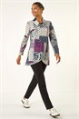 Burgundy Patchwork Print Cowl Neck Top, Image 2 of 5