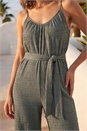 Khaki Petite Textured Cropped Jumpsuit, Image 4 of 4