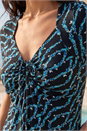 Navy  Petite Abstract Print Drawstring Top, Image 4 of 4