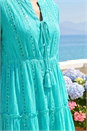 Turquoise Sequin Shimmer Tie Detail Smock Dress, Image 4 of 4