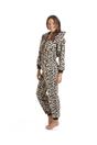 Brown Camille Lingerie Brown Supersoft Snow Leopard Print Hooded Onesie, Image 3 of 5