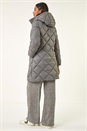 Grey Diamond Quilt Padded Coat, Image 4 of 6