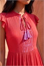 Red Petite Embroidered Tiered Midi Dress, Image 4 of 4