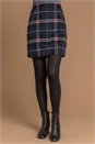 Navy Checked Zip Detail Brushed A line Skirt , Image 1 of 5
