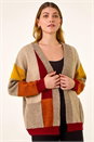 Beige Colour Block Knit Cardigan, Image 4 of 6