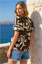 Chocolate Leaf Print Balloon Sleeve Top, Image 3 of 4