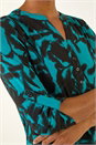 Teal Floral Print V-Neck Stretch Top, Image 5 of 5