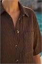 Brown Dusk Textured Button Up Blouse, Image 5 of 5