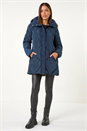 Midnight Blue Quilted Faux Fur Hooded Coat, Image 6 of 6