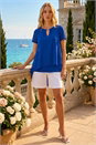 Royal Blue Ring Front Chiffon Overlay Top, Image 2 of 4