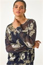 Gold Foil Floral Print Plisse Shirred Top, Image 2 of 5