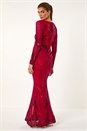 Red Starburst Sequin Stretch Bodycon Maxi Dress , Image 4 of 7