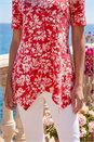 Red Floral Print Hanky Hem Tunic Top, Image 4 of 4