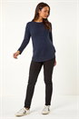 Midnight Blue Nep Fabric Curved Hem Jumper, Image 2 of 5