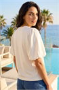 White Dusk Puff Sleeve Stretch T-Shirt , Image 3 of 4