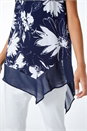 Navy Floral Asymmetric Chiffon Hem Top, Image 1 of 5