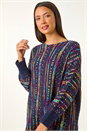 Midnight Blue Fringe Hem Knit Longline Jumper, Image 4 of 5