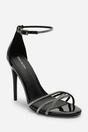 Black Where's That From Black 'Summer' Stiletto High Heels With Rhinestone Strap, Image 2 of 6
