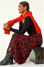 Red Leaf Print Stretch A Line Midi Skirt, Image 3 of 5