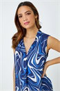 Navy  Sleeveless Swirl Print V-Neck Chiffon Blouse, Image 4 of 5