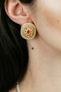 Green Floral Meenakari Kundan Stone Stud Earrings, Image 1 of 2