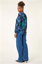 Blue Floral Mesh Top, Image 3 of 5