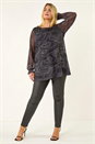 Black Curve Swirl Print Stretch Top, Image 2 of 5