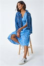 Light Blue Polka Dot Ruched Sleeve Midi Dress, Image 1 of 5