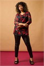 Red Curve Floral Mesh Cowl Neck Top, Image 7 of 7