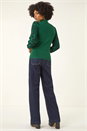 Green Animal Print Mesh Sleeve Knit, Image 3 of 5