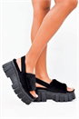 Black Chunky Faux Fur Strap Platform Sandals, Image 1 of 4