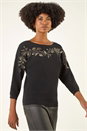 Black Embellished Floral Sequin Knit Jumper, Image 4 of 5