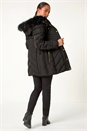 Black Petite Hooded Longline Quilted Coat, Image 3 of 5