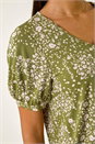 KHAKI Floral Print Bubble Hem Top, Image 5 of 5