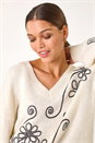 Ivory Contrast Swirl Floral Knit Jumper, Image 1 of 5