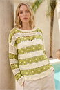 Green Floral Stripe Crochet Knit Jumper, Image 3 of 4