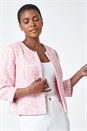 Bright Pink Smart Textured 3/4 Sleeve Boucle Jacket, Image 1 of 5