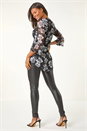 Charcoal Floral Lace Stretch Top, Image 4 of 5