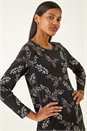 Black Floral Print Chiffon Hem Top, Image 1 of 5