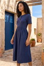 Navy  Buttoned Pocket Stretch Midi Dress , Image 2 of 4