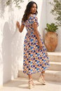 Orange Floral Print Shirred Stretch Maxi Dress, Image 3 of 4