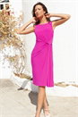 Fuchsia Sleeveless Twist Drape Stretch Ruched Dress, Image 2 of 7