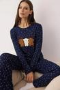 Navy Teddy Bear Applique Polka Dot Knitted Long Sleeve Pyjama Set, Image 1 of 3