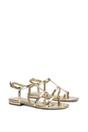 Gold XY LONDON Gold 'Danielle' Flat Strappy Caged Square Toe Sandals With Buckle, Image 3 of 6