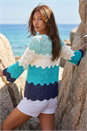 Turquoise Colour Block Crochet Knit Jumper, Image 3 of 4