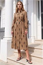 Taupe Belted Embroidery Dress, Image 3 of 4