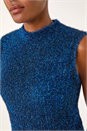 Royal Blue High Neck Fluffy Tinsel Knit Top, Image 5 of 6