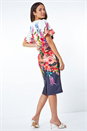 Multi Floral Print Twist Premium Stretch Dress, Image 3 of 5