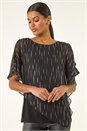 Black Foil Dot Overlay Asymmetric Top, Image 1 of 5
